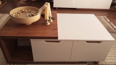 ⁦طقم قطعتين ترابيزة قهوة و ترابيزة تلفزيون 210- أبيض مع بنى - TV025⁩ - الصورة ⁦3⁩