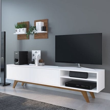 وحدة تليفزيون مع  أرفف علوية  30×180 سم – بيج أبيض – TV059