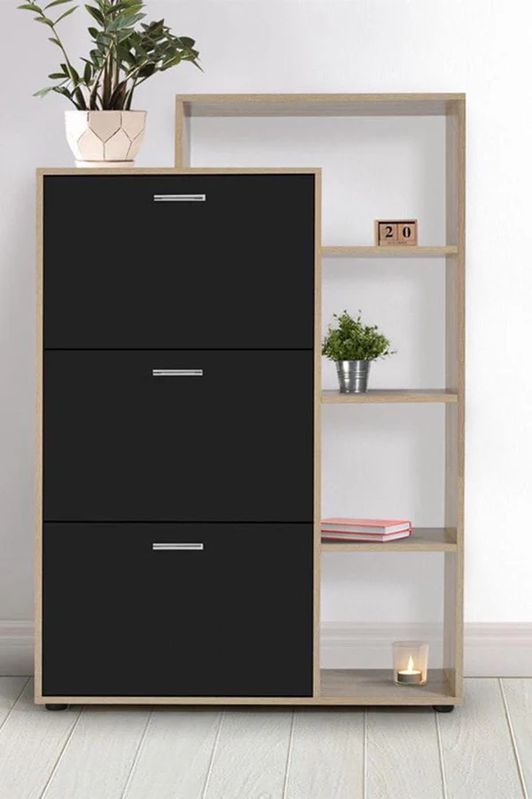 SH16_1 جزامة 3 ضلفة قلاب 90×130 سم - اسود خشبي - G114 - الصورة 1