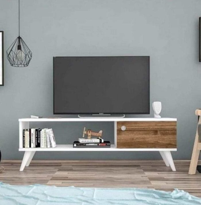 ⁦وحدة تليفزيون 30×120 سم – ابيض بيج – TV031⁩ - الصورة ⁦1⁩