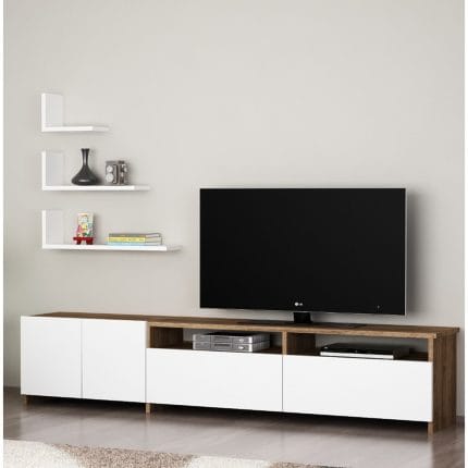 وحدة تليفزيون مع ارفف علوية 30×180 سم – بيج أبيض – TV042