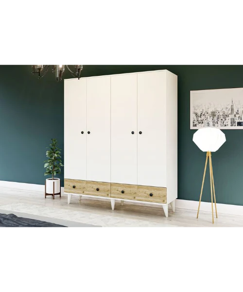 yuy دولاب ملابس 4ضلفة 220×160 سم - ابيض بيج - DHL-08 - الصورة 1