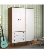 دولاب ملابس 3 ضلفة 220×120 سم - ابيض بنى - DHL-04