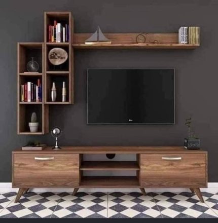 ترابيزة تليفزيون مع أرفف علوية 30×180سم - بني - TV0120