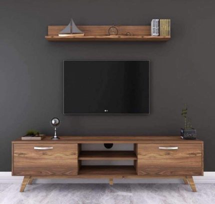 ترابيزة تليفزيون مع رف علوي 30×150سم - بني -TV0121