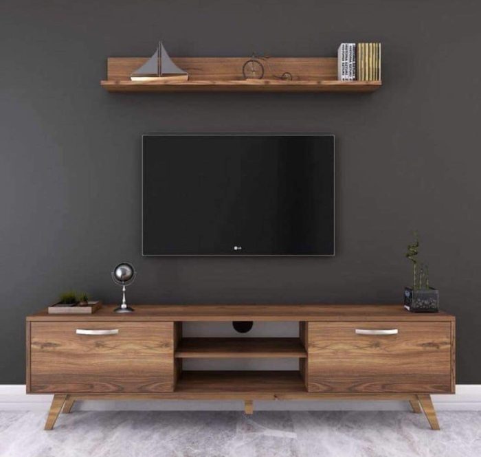 ⁦ترابيزة تليفزيون مع رف علوي 30×150سم - بني -TV0121⁩ - الصورة ⁦1⁩