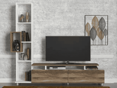 ترابيزة تليفزيون مع أرفف جانبية 40×180سم – أبيض * بيج – TV0309